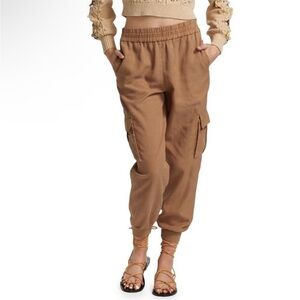 Alice + Olivia Dede Linen Lyocell Blend Cargo Joggers Tan Carmel Size Medium